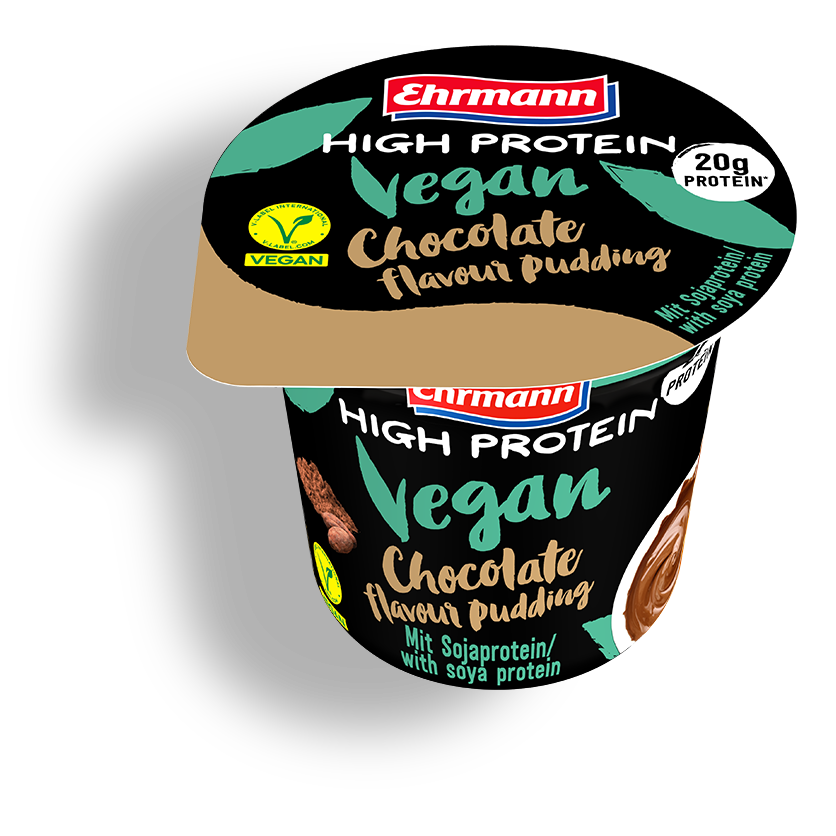 04002971317909_Ehrmann_High Protein Pudding Vegan 200g_Chocolate_DE_schraeg Ehrmann High Protein Pudding Chocolate & Topping 200g